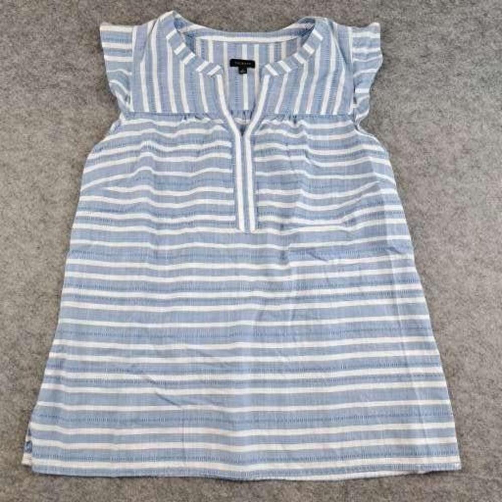 Talbots Shirt Womens Medium Blue White Striped Cotton Flutter Sleeve Summer Top